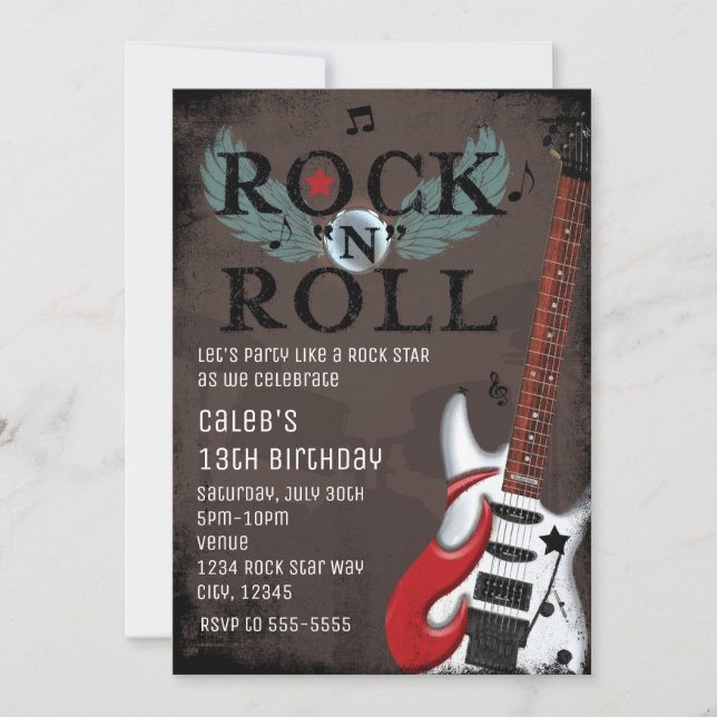 Rock N Roll Star Grunge Invitations de fête d'anni (Devant)