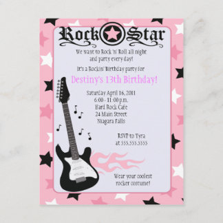 ROCK STAR 4x5 Rose Rocker Invitation d'anniversair