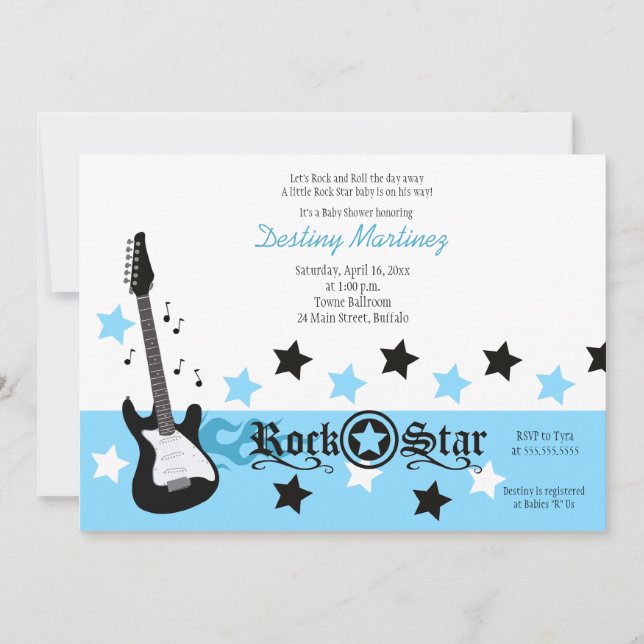 ROCK STAR 5x7 Baby shower Rocker Invitation (Devant)