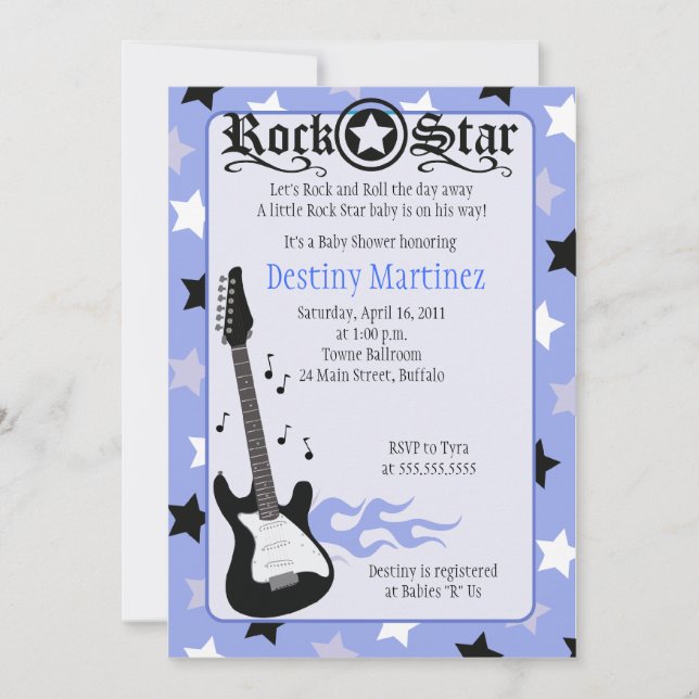 ROCK STAR 5x7 Baby shower Rocker Invitation (Devant)