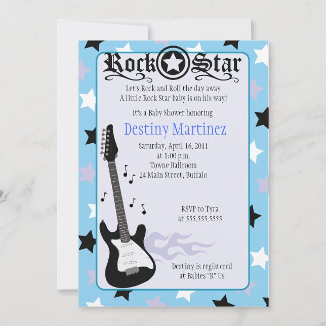 ROCK STAR 5x7 Baby shower Rocker Invitation (Devant)