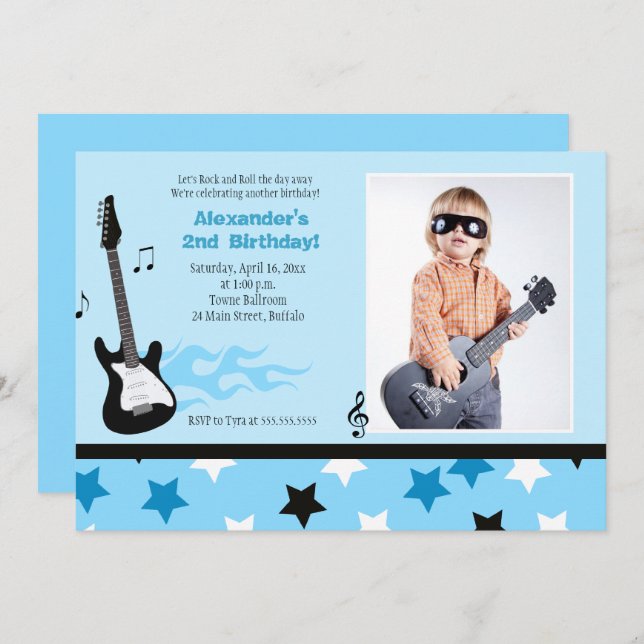 ROCK STAR 5x7 Rocker Anniversaire Photo Invitation (Devant / Derrière)