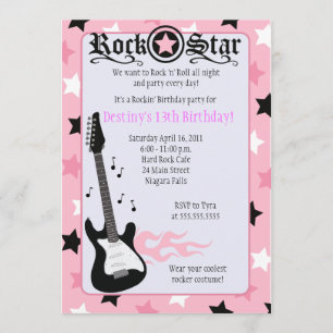 ROCK STAR 5x7 rose Rocker Invitation d'anniversair