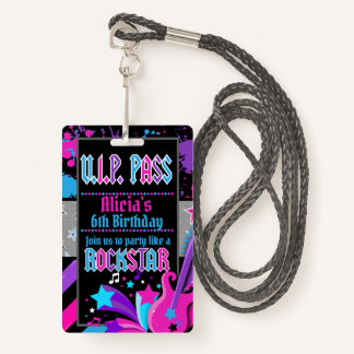 Rock star Anniversaire VIP Pass Invitation Badge