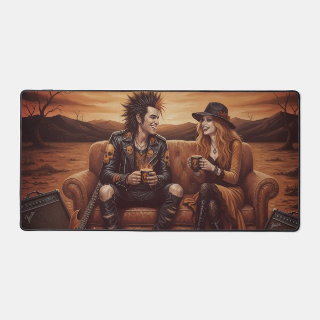 “Rock star Desk Mat – Orange & Black Couple” (Recto)