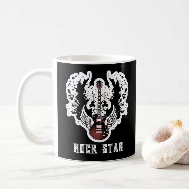 Rock Star Guitar Rock and Roll Tattoo Music Mug (Avec donut)