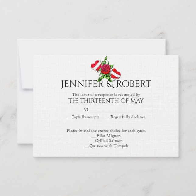 Rockabilly Hearts et Mariage Rose carte de réponse (Devant)