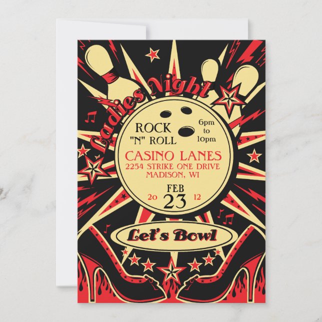 Rockabilly Ladies Party Bowling Invitation (Devant)
