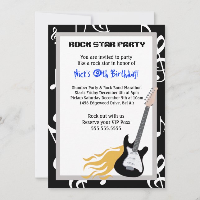 ROCKER GUITAR HERO Invitation de fête d'anniversai (Devant)