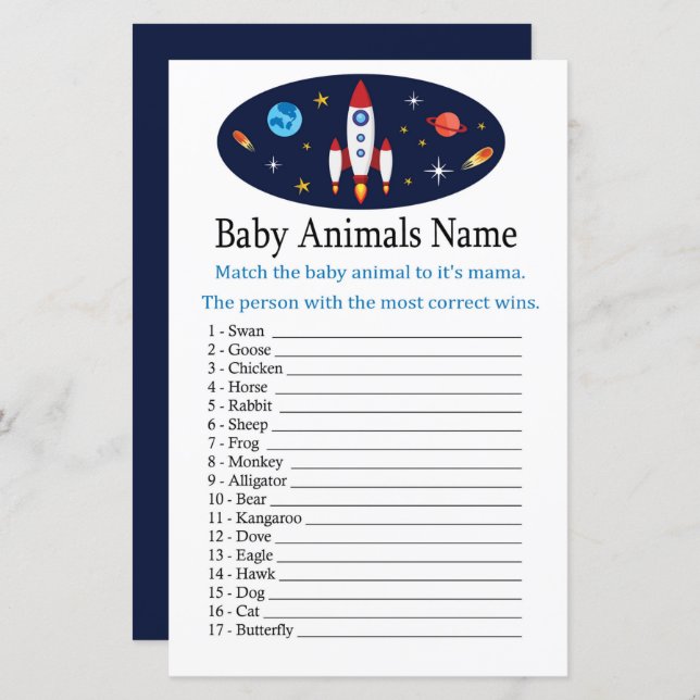 Rocket Baby Animaux Nom Jeu (Devant / Derrière)