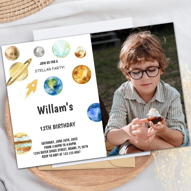 Rocket Espace extra-atmosphérique Invitations avec (Rocket Outer Space Birthday Invitations with photo)