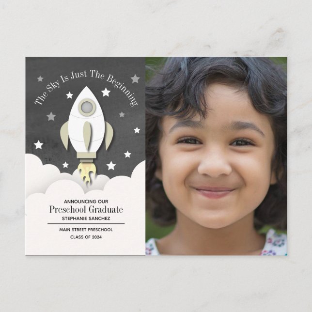 Rocket Preschool Graduation Photo Invitation Postc (Devant)