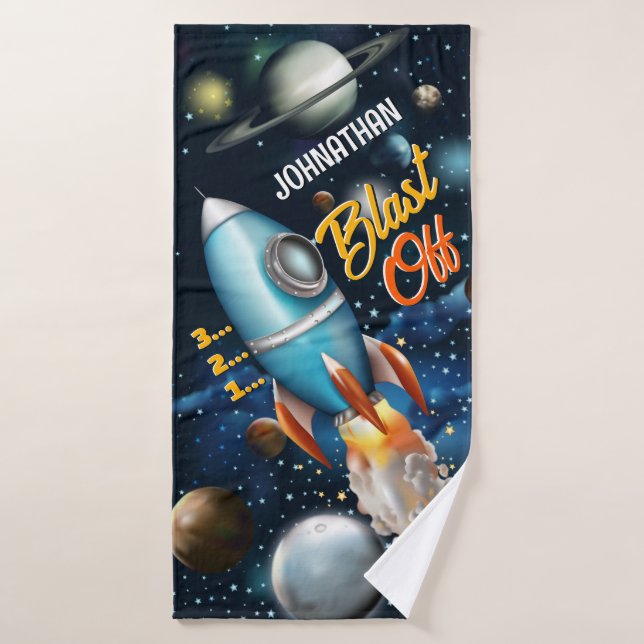 Rocketship Space Adventure Personnalisez (Serviette de bain)