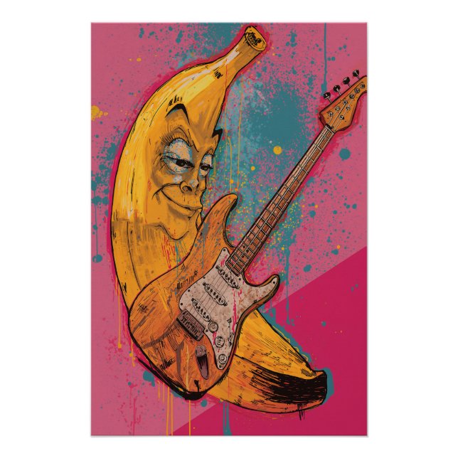 Rockin’ Banana Poster | Funny Cartoon Wall Art (Devant)