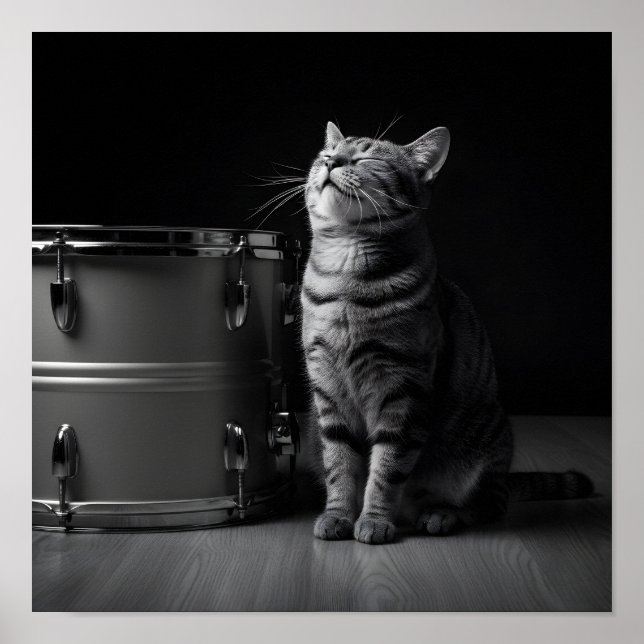 Rocking cat Poster _Cool black cat Rock Music (Devant)