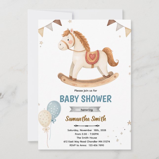 Rocking Horse Baby Shower Invitation (Devant)
