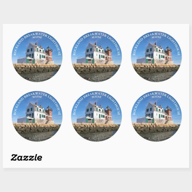 Rockland Breakwater Lighthouse, ME Stickers ronds (Feuille)