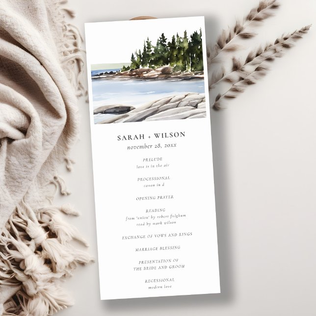 Rocky Pine Mountain Seascape Wedding Programme (Créateur téléchargé)