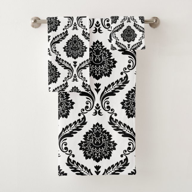 Rococo Damassé Motif Mixte Noir sur Blanc (En situation)