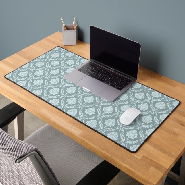 Rococo Damassé Petit Motif Œuf de Canard Bleu+Turq (Bureau 2)
