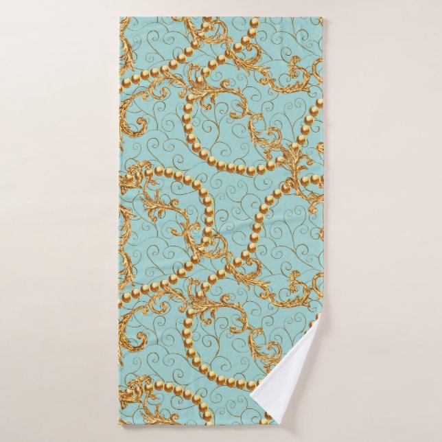 Rococo golden elements seamless pattern. Gold text (Serviette de bain)