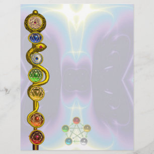 RODE D'ASCLEPIUS AVEC 7 CHAKRAS, ÉNERGIE SPIRITUEL