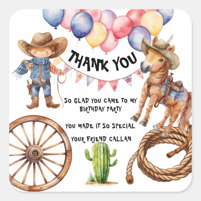 Rodeo Cowboy Thank you Party Stickers (Devant)