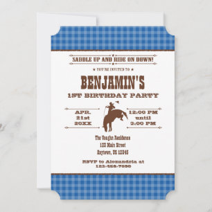 Rodéo de cow-boy bleu Plaid Invitation d'anniversa