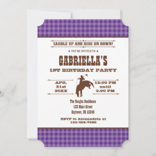 Rodéo de cow-boy violet Plaid Invitation d'anniver