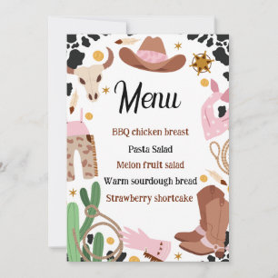 Rodéo rose rustique Anniversaire Menu Carte d'affi