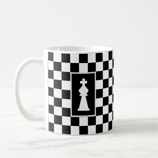 Roi blanc sur Mug de café d'échecs noir et blanc (Gauche)