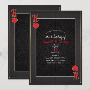 Roi de cœur noir et rouge Carte élégante de mariag
