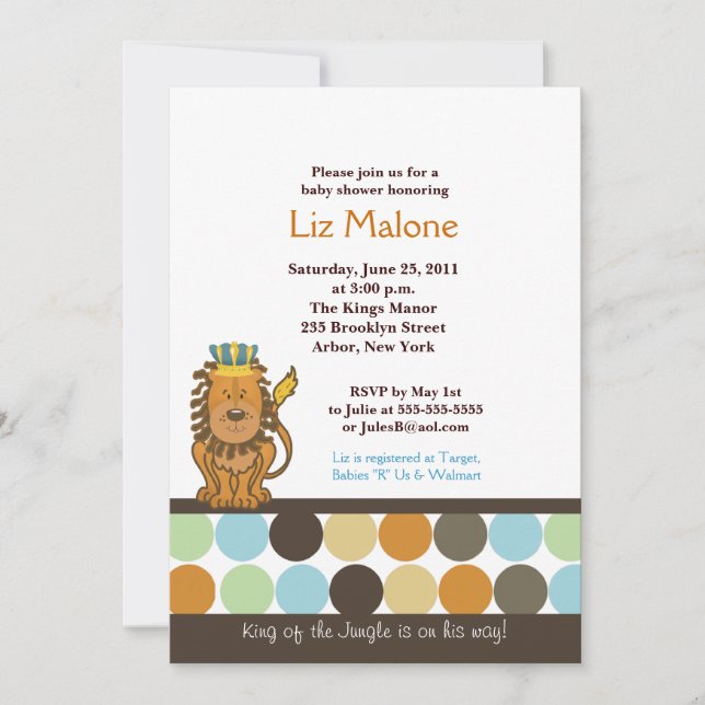 Roi de la Jungle 5x7 Baby Shower Invitations (Devant)