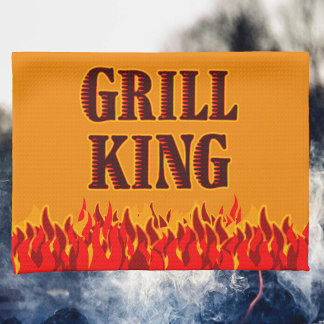 Roi du Grill Flammes Rouges sur Serviette de Cuisi