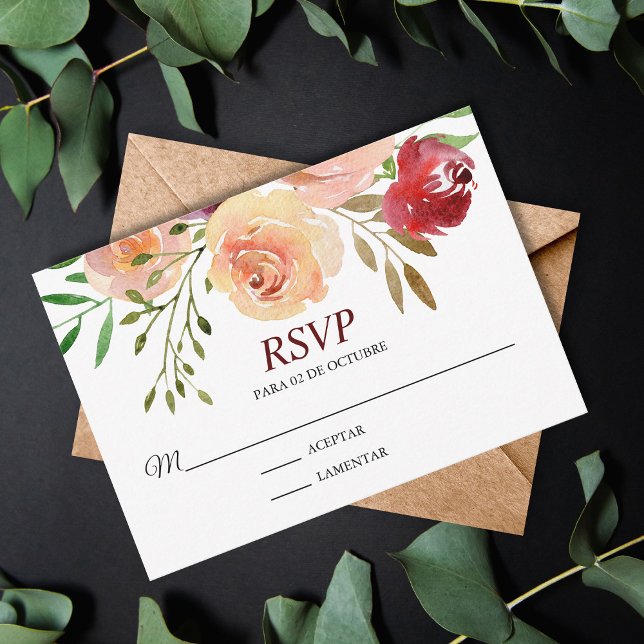 Roja Flores Boda Espagne Espanol Mariage RSVP (Créateur téléchargé)