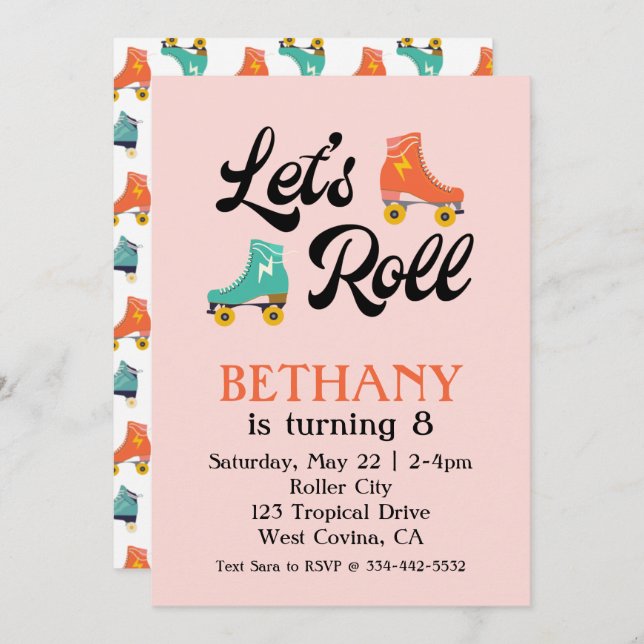 Roll Roller Skate Anniversaire Invitation (Devant / Derrière)