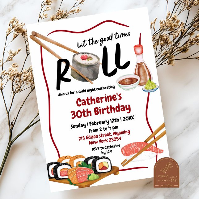 Roll Sushi Night Japonais Anniversaire Invitation (Créateur téléchargé)