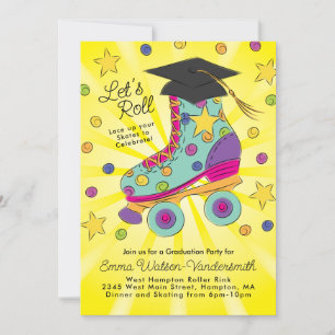 Roller Patinage Graduation Party Invitation Rose