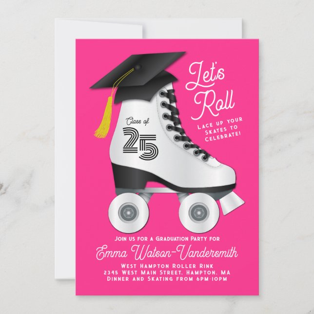 Roller Patinage Graduation Party Invitation rose (Devant)