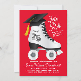 Roller Patinage Graduation Party Invitation Rouge