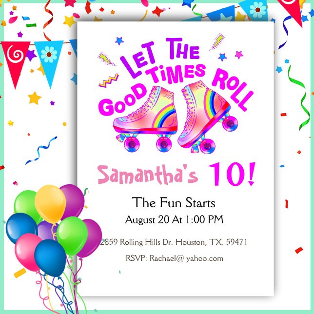Roller Patins Filles Rose Invitation Anniversaire (Créateur téléchargé)