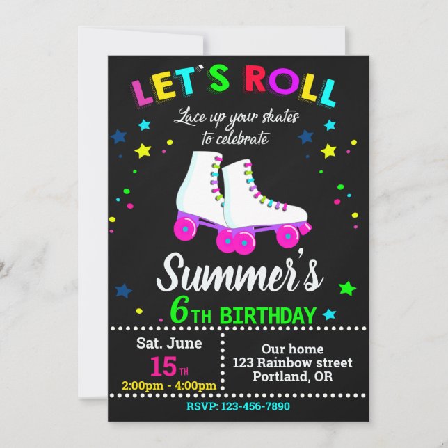Roller skate anniversaire invitation Patinage (Devant)