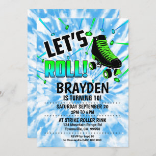 Roller Skate Party Invitation garçon Tie Dye Blue