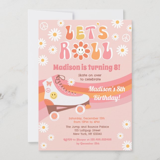 Roller Skate Super Rétro Anniversaire Invitations (Devant)