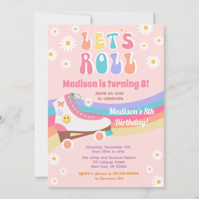 Roller Skate Super Rétro Anniversaire Invitations (Devant)