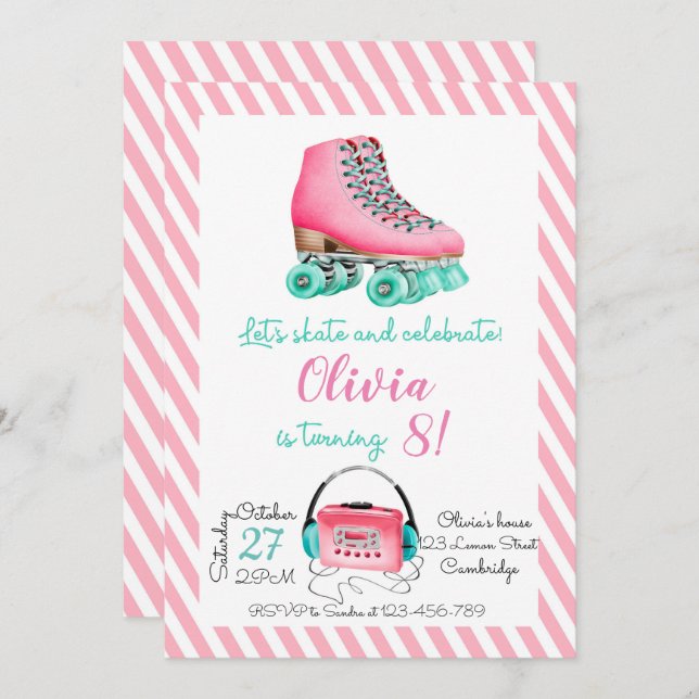 Roller Skating Birthday Invitation (Devant / Derrière)