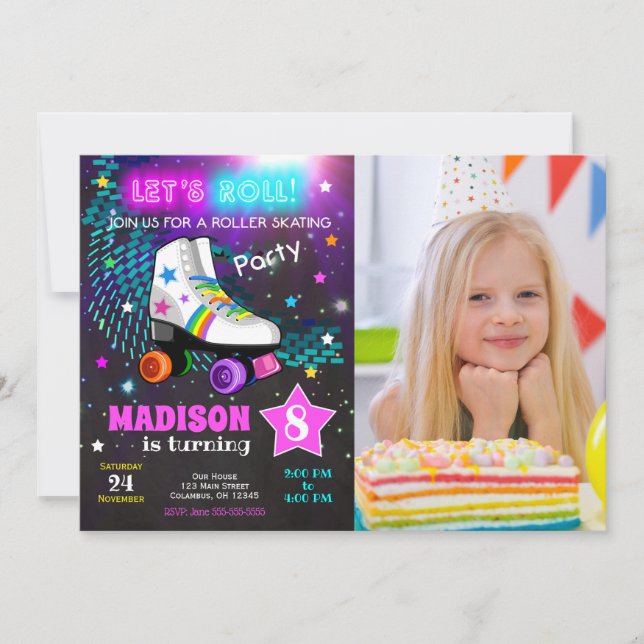 Roller Skating Birthday Party Invitation / Neon (Devant)