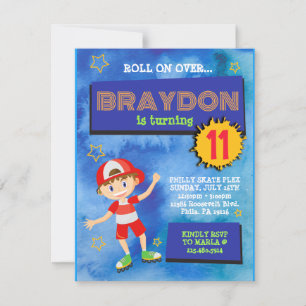 Roller Ski Boy Blue Anniversaire Fête Invitation