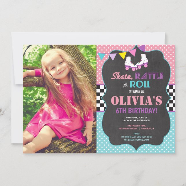Roller Sking Anniversaire fête photo invitation (Devant)