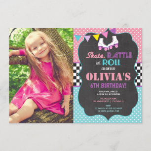 Roller Sking Anniversaire fête photo invitation